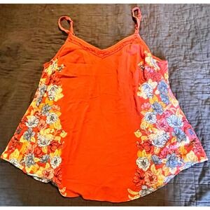 Torrid Womens Plus Size 1 Coral Ava stretch Challis w/ Floral Trim Crochet Cami